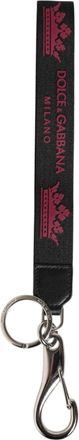 Dolce & Gabbana Mens Black Burgundy Nylon Dg Logo Crown Holder Keychain Keyring Polyester Brass Leather Accessory
