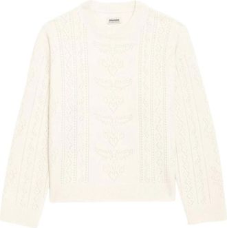 Zadig&Voltaire Trui met ronde hals en pointelle breiwerk - Dames - Ronde hals truien - Wit - M - Truien & Vesten