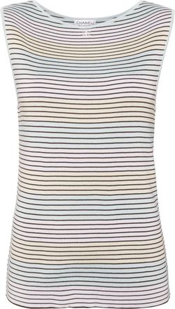 Chanel 1998 CC striped tank top - women - Cotton - 46 - Blue