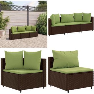 vidaXL Set Divano da Giardino 3 pz con Cuscini Marrone in Polyrattan - Sedute da esterno - Cuscini da giardino