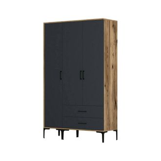 Dmora Armario 3 Puertas Albireo, Muebles De Dormitorio, Vestidor, Armario De Ropa, 120x201h48 Cm, Nogal Y Antracita, Con Embalaje Reforzado - Dmora