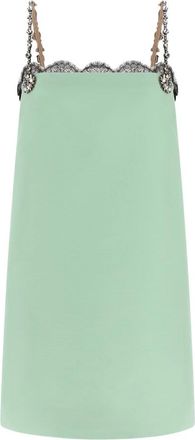 Valentino Garavani Jurk met kant en kristalversiering - Dames - Feestkleedjes - Groen - 2XS - Wol - Kleedjes