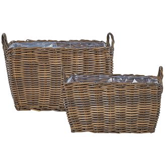 Beliani Beliani - Conjunto De 2 Macetas De Rat&aacute;n Sint&eacute;tico Marr&oacute;n Forro Interior Exterior Ormos