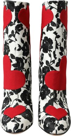 Dolce & Gabbana White Floral Hearts Leather High Boots Womens Shoes