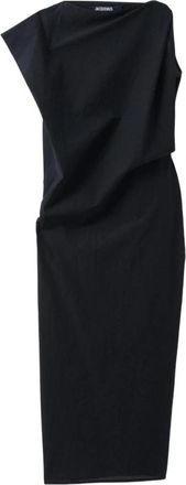 Jacquemus The Drap Asymmetric Midi Jurk - Dames - Feestkleedjes - Zwart - 2XS - Katoen - Kleedjes