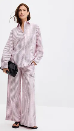 Second Female Womens Vari striped pink poplin pant Fit: Wide leg, high rise