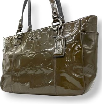 Coach Green Khaki Metallic Patent Leather Shoulder Bag Tote Bag (Pre-Owned)