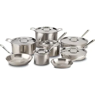 All-Clad d5 14-Piece Brushed Stainless Steel Cookware Set in Silver at Nordstrom