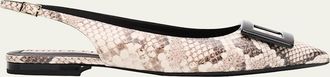 Roger Vivier Gommettine Snake-Embossed Leather Slingback Flats