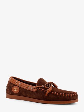 Valentino Garavani Mens Palm Avenue Leather And Suede Boat Shoe Brown Pelle Loafers