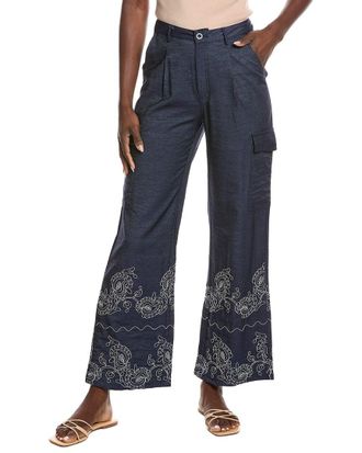 Gracia Embroidery Hem Wide Leg Cargo Pant