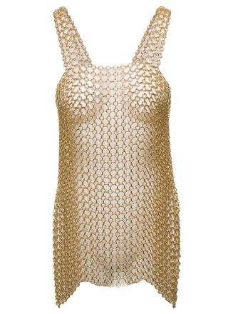 Silvia Gnecchi Gold-Tone Mini Dress With Shoulders Straps And Side Splits In Metal Mesh Woman