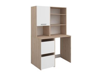 Vente-Unique Mueble para lavadora con estantes y armarios - Natural claro y blanco - L111 x Alt. 184 cm - ERKANO
