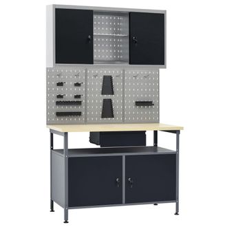 vidaXL Banco De Trabajo Con Tres Paneles De Pared Y Un Armario Vidaxl