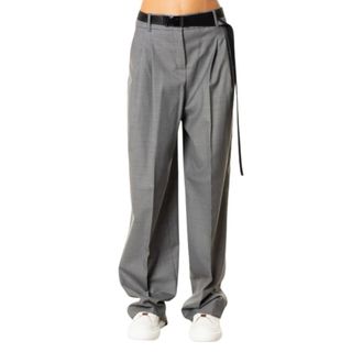 Max Mara Broeken, Dames, Grijs, S, Wol, Wijde Pijpen Broek