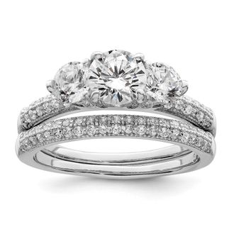 Diamond2Deal Sterling Silver Rhodium-plated Cubic Zirconia 3 Stone Engagement Ring Set