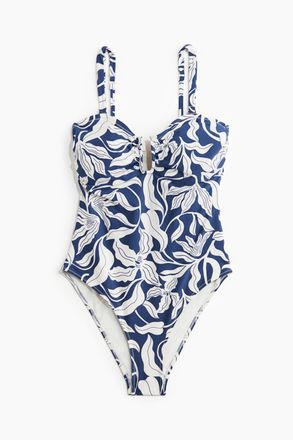 H&M Bandeau-Badeanzug mit wattierten Cups - Blau/Gemustert