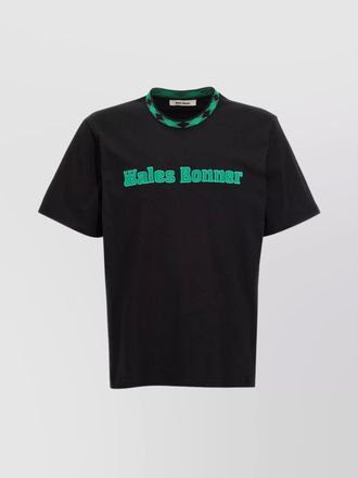 Wales Bonner crew neck t-shirt with contrast collar and graphic detail