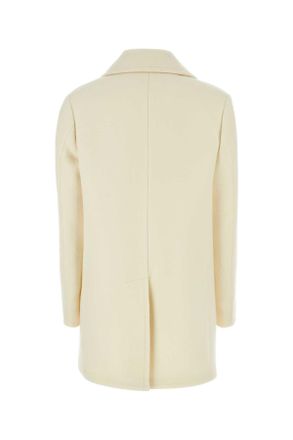 Prada Womens Soprabito Coat Beige Wool Nylon