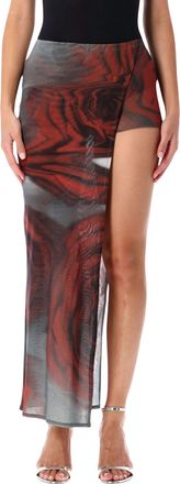 Jean Paul Gaultier Womens Red Blurry Roses Tulle Skort - Dark Red Nylon - Size Medium