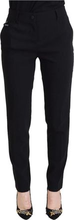 Dolce & Gabbana Leather Broeken - Dames - Slim Fit Broeken - Zwart - XS - Wol - Broeken