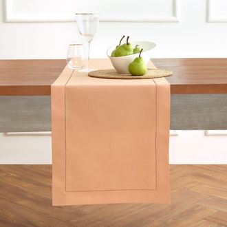 Solino Home Cotton Linen Hemstitch Table Runner for Dining Table, Holiday and Everyday Table Decor in Peach Bloom at Nordstrom, Size Xx-Small