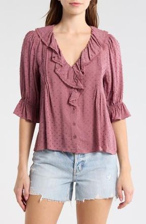 Melrose and Market Ruffle Clip Dot Top in Brown Rose at Nordstrom Rack, Size Xx-Small