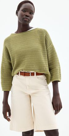 Contemporaine Womens 3/4-sleeve openwork crocheted sweater