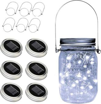 OEM Luces Solares Para Exterior, Paquete De 6, 20 Luces Led, Tapas Solares Para Tarros De Cristal, Impermeables, Con Ganchos (sin Tarros), Para Patio, Jar