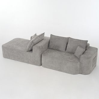 STILVORA Sof&aacute; Modular 3 Plazas En Chenilla Con Chaise Longue, Asiento Profundo, Sin Montaje Y Apto Para Mascotas, Gris