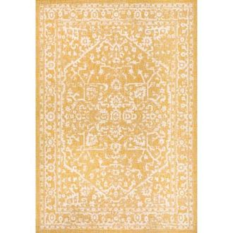 Jonathan Y Designs Malta Bohemian Medallion Textured Weave Indoor/Outdoor Area Rug in Yellow/cream at Nordstrom, Size 4Ft 0In X 6Ft 0In
