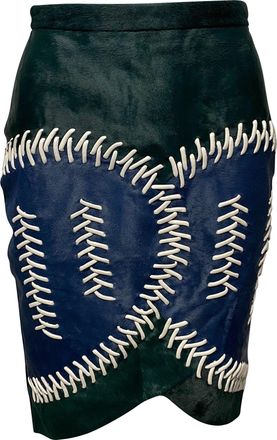 Peter Pilotto Color Block Fur Skirt with Lace Detail in Multicolor Leather