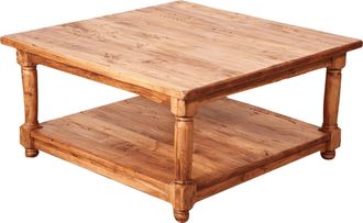 Biscottini International Biscottini - Mesita De Humo Estilo Country De Madera Maciza De Tilo Armaz&oacute;n Blanco Plan Acabado Con Efecto Natural 90x90x45 Cm