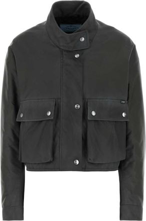 Prada Grey Solid Mock Collar Jacket