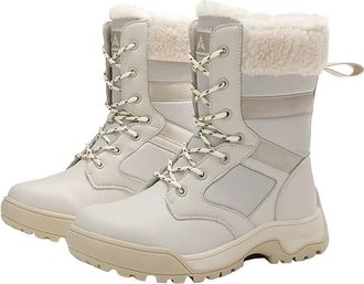 Generic Women winter snow boots with plush insulation anti slip and wear resistant outdoor sports high top lace up boots (white,7.5)