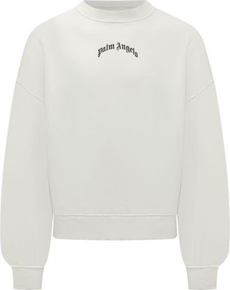 Palm Angels White Logo Crew Neck Sweatshirt
