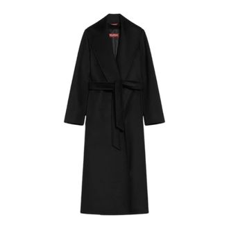 Max Mara Jassen, Dames, Zwart, XL, Wol, Zwarte Wol Drap Ochtendjas Jas