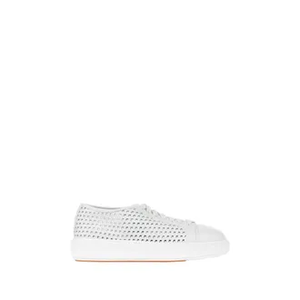Santoni Schoenen, Dames, Wit, 37 EU, Leer, Perforated Leather Sneakers