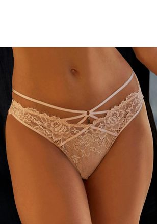 Lascana String LASCANA Samara, Damen, Gr. 40/42, braun (toffee), Spitze, Obermaterial: 90% Polyamid, 10% Elasthan, Unterhosen String, mit verf&uuml;hrerischem B&auml;nd