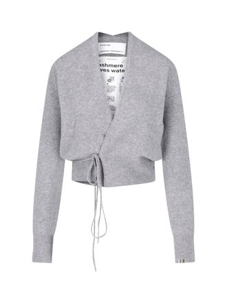 Extreme Cashmere Grey Ella Cropped Cashmere Tie-Front Cardigan