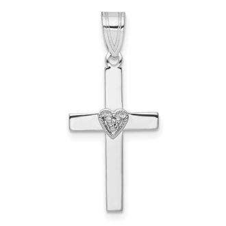 Diamond2Deal 14k White Gold Diamond Heart Cross Pendant