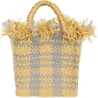 Pamela Munson Mini Check Mate Raffia Handbag in Silver at Nordstrom