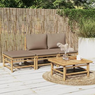vidaXL Vidaxl - Set De Muebles De Jard&iacute;n 4 Piezas Bamb&uacute; Y Cojines Gris Taupe
