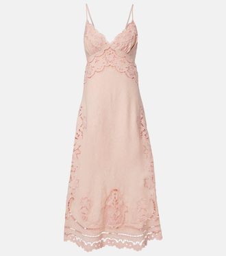 Farm Rio Embroidered linen slip dress