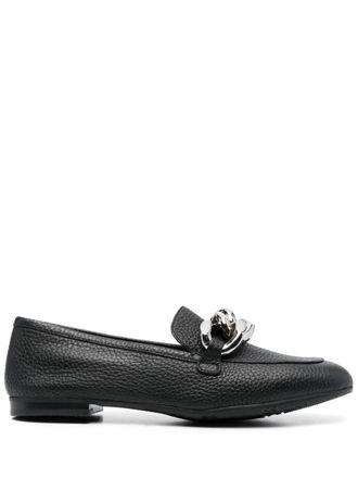 フラットシューズ Casadei Black Hammered Calf Leather Moccasin Casadei Black Hammered Calf Leather Moccasin | ShopSimon