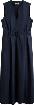 Woolrich Blauwe V-hals Jurk met Riem en Zakken - Dames - Casual kleedjes - Blauw - M - Kleedjes