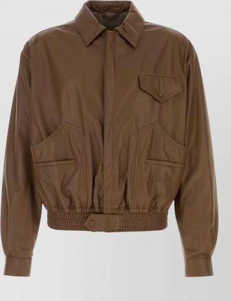 Giorgio Armani leather jacket collared design elasticated hem