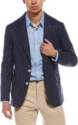 Brunello Cucinelli Navy Linen Silk Wool Blazer, Brand Size 68 (US Size 58)