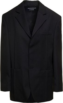 Jacquemus Black Solid Notched Lapel Blazer