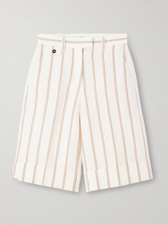 Brunello Cucinelli Shorts Gessati In Misto Lino E Cotone - Bianco sporco